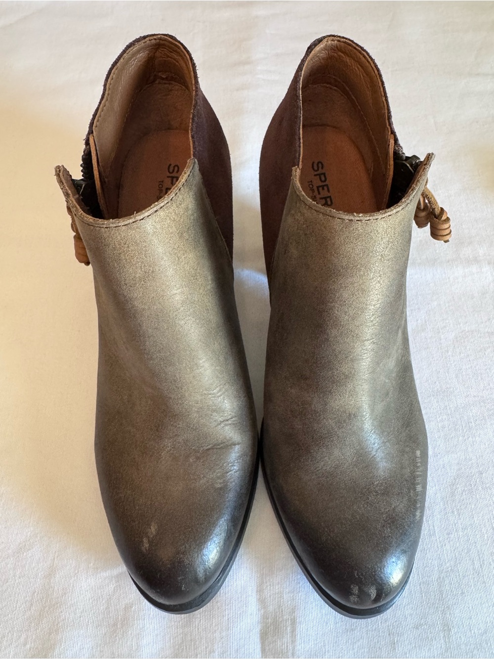 Sperry Women's Metallic Taupe Ankle Booties with Side Toggle